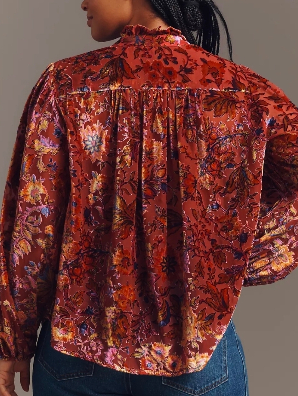 Anthropologie Sheer Floral Velvet Burnout Blouse - Picture 5 of 6